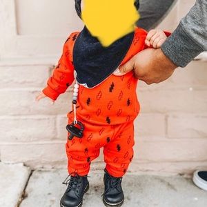 Red lightning bolt sweat suit